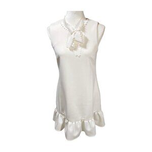 Betsey Johnson Bow Tie Mini Dress Ivory Flounce Hem Sleeveless Women’s Size 2